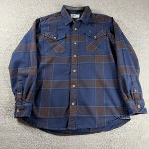 Jetty Marine Supply Co. Plaid Flannel Button Up Shirt Blue Brown Men’s Size L